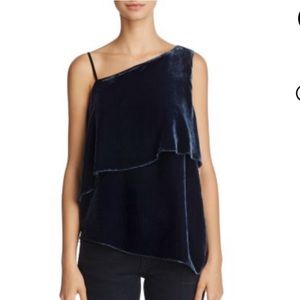 Parker Nash Blue Velvet One Shoulder Layered Asymmetrical Top W-100 NEW Sz XS